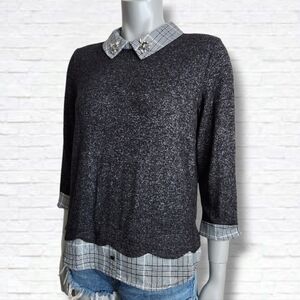 Faith and Joy Jeweled Collar Crewneck Sweater Blouse Top Size S NWOT